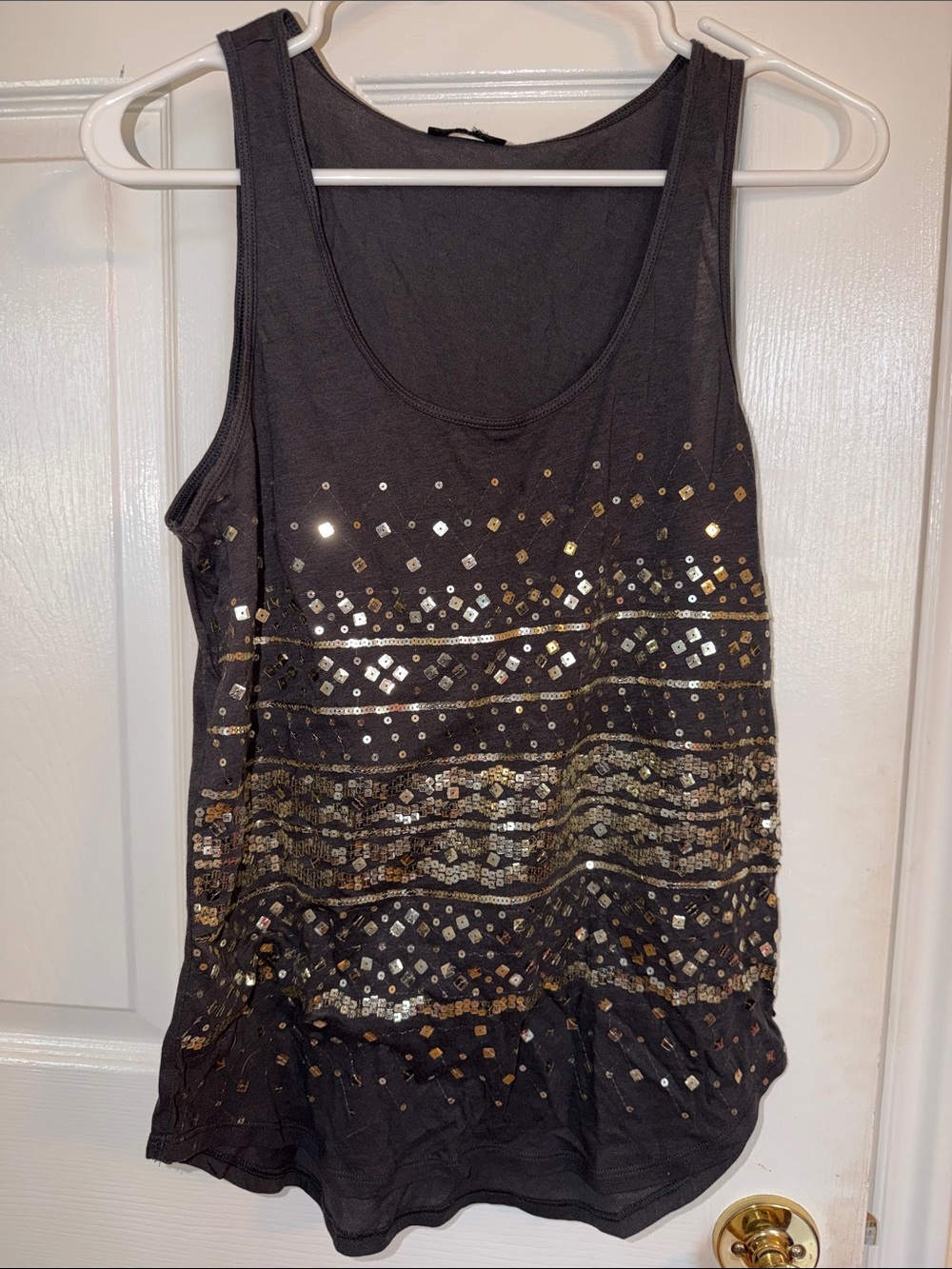 Express Gray Tank Top with Silver Sequin Accents